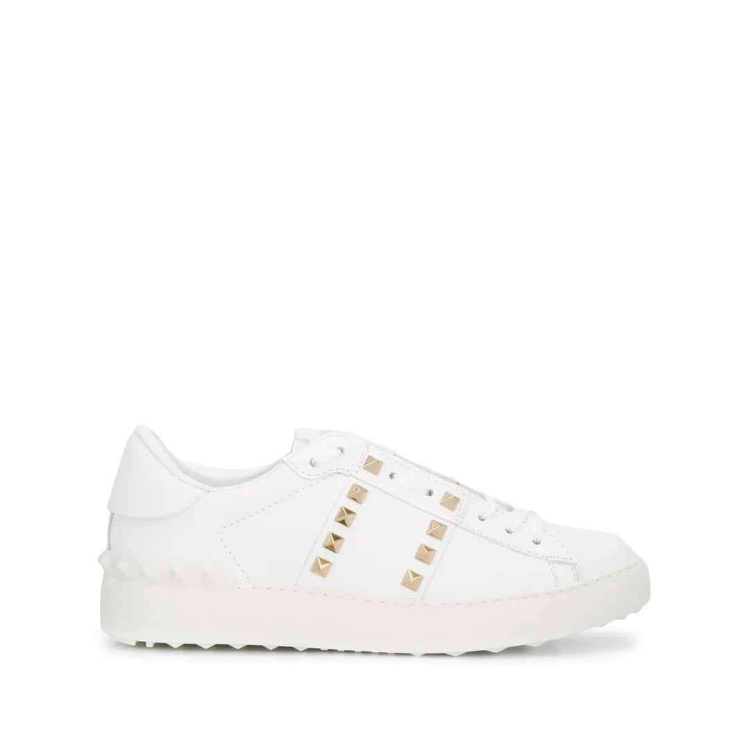 VALENTINO GARAVANI ROCKSTUD STUD LEATHER SNEAKERS WHITE