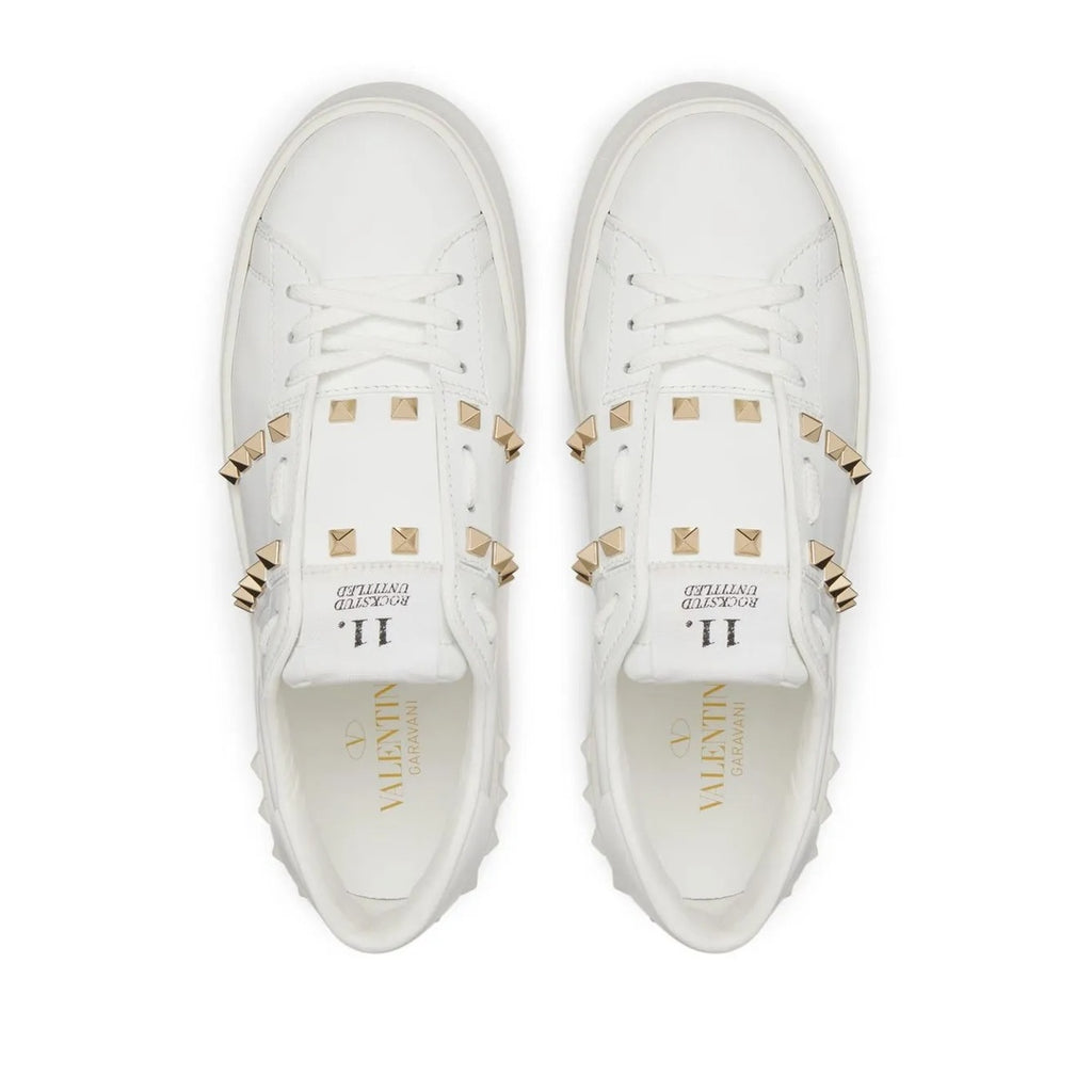 VALENTINO GARAVANI ROCKSTUD STUD LEATHER SNEAKERS WHITE
