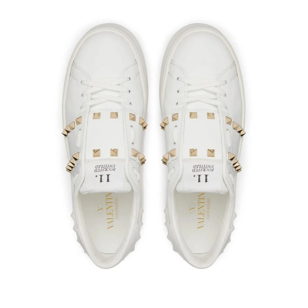 VALENTINO GARAVANI ROCKSTUD STUD LEATHER SNEAKERS WHITE