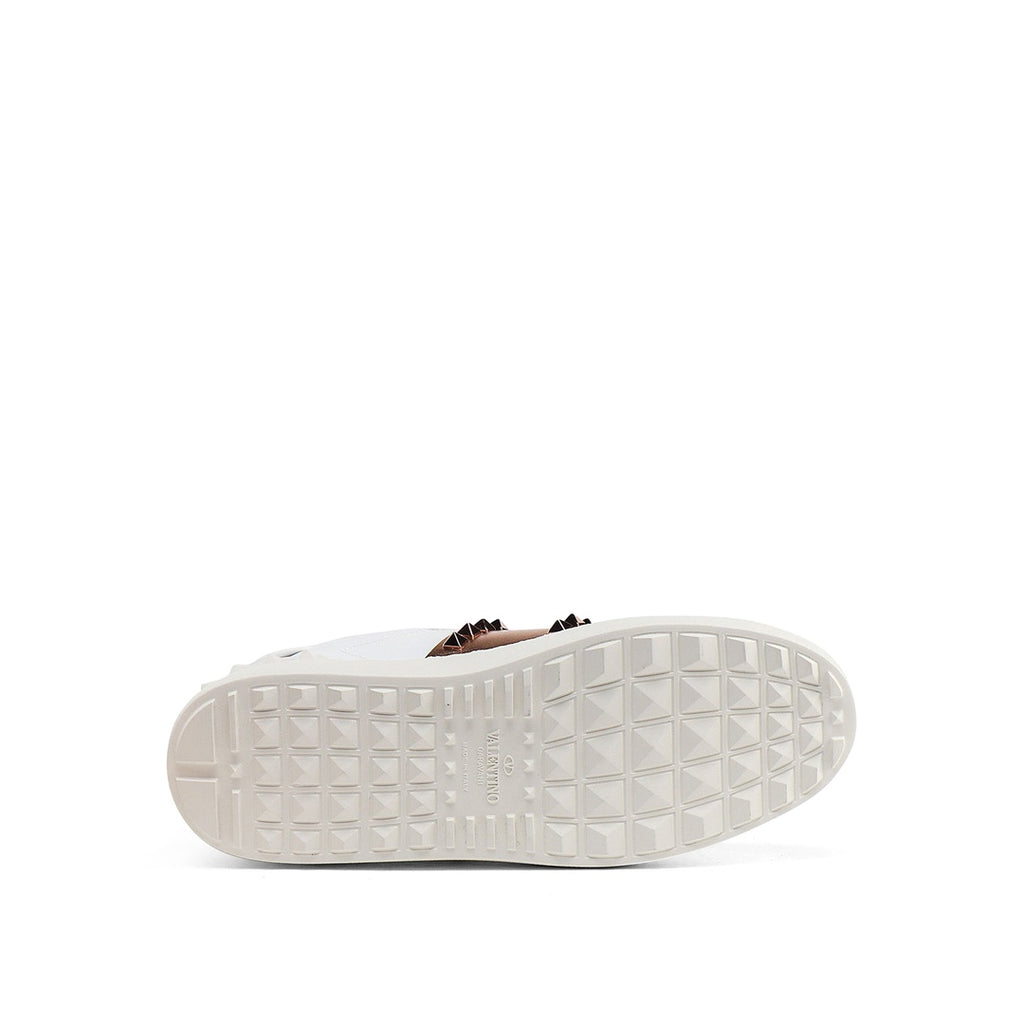 VALENTINO GARAVANI ROCKSTUD STUD LEATHER SNEAKERS WHITE