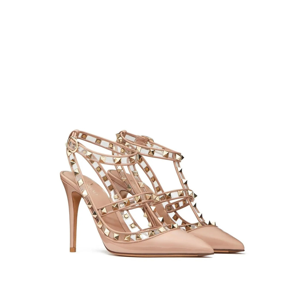 VALENTINO GARAVANI ROCKSTUD ANKLE STRAP PUMP 100MM NUDE PINK