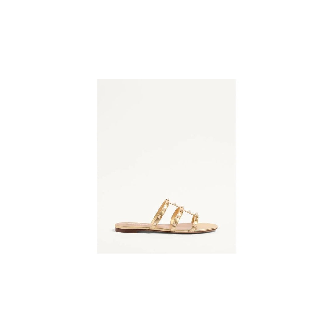 VALENTINO GARAVANI ROCKSTUD SLIDE SANDAL LAMINATED NAPPA 60MM GOLD