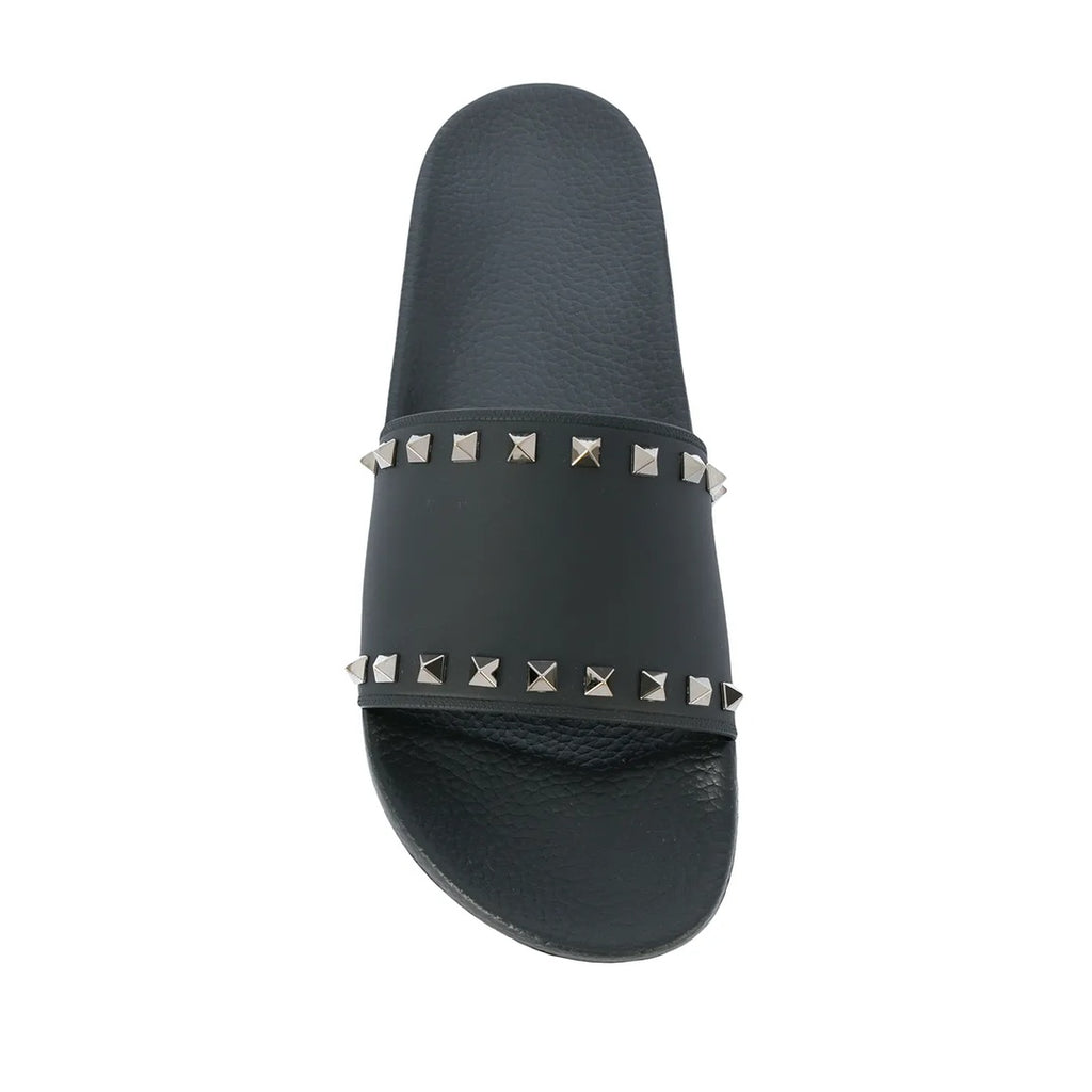 VALENTINO GARAVANI ROCKSTUD SLIDE SANDAL SUEDE 60MM EBONY BLACK