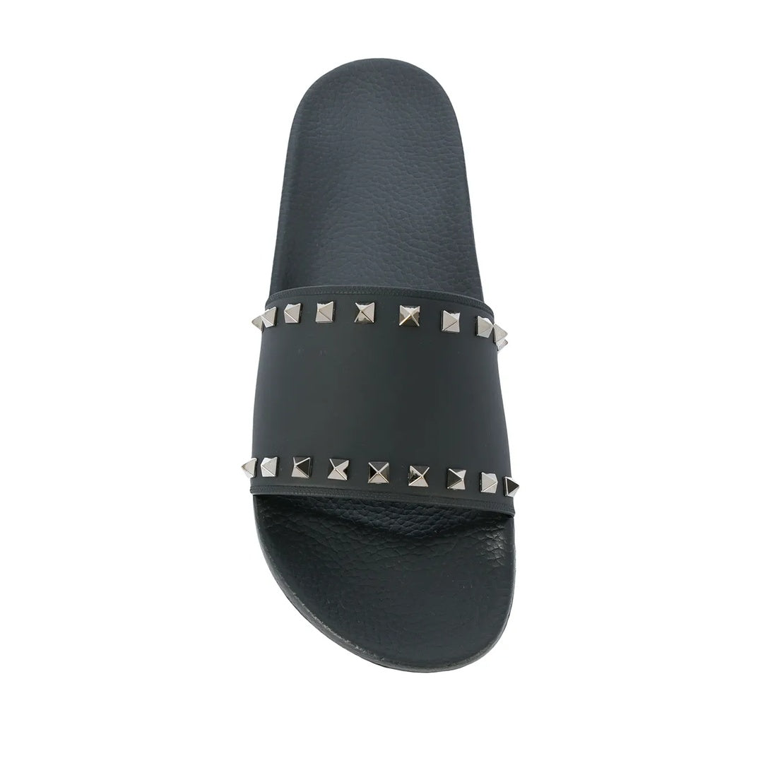 VALENTINO GARAVANI ROCKSTUD SLIDE SANDAL SUEDE 60MM EBONY BLACK