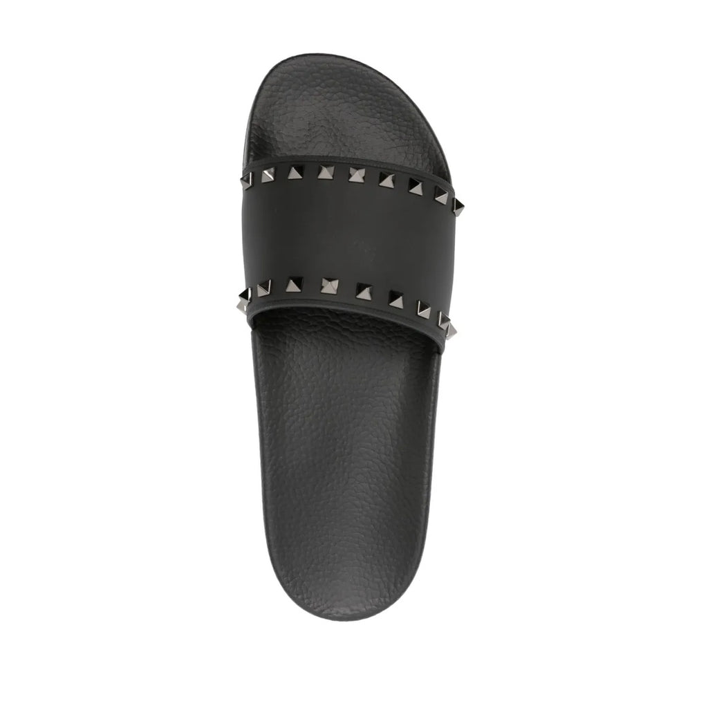 VALENTINO GARAVANI ROCKSTUD SLIDE SANDAL SUEDE 60MM EBONY BLACK