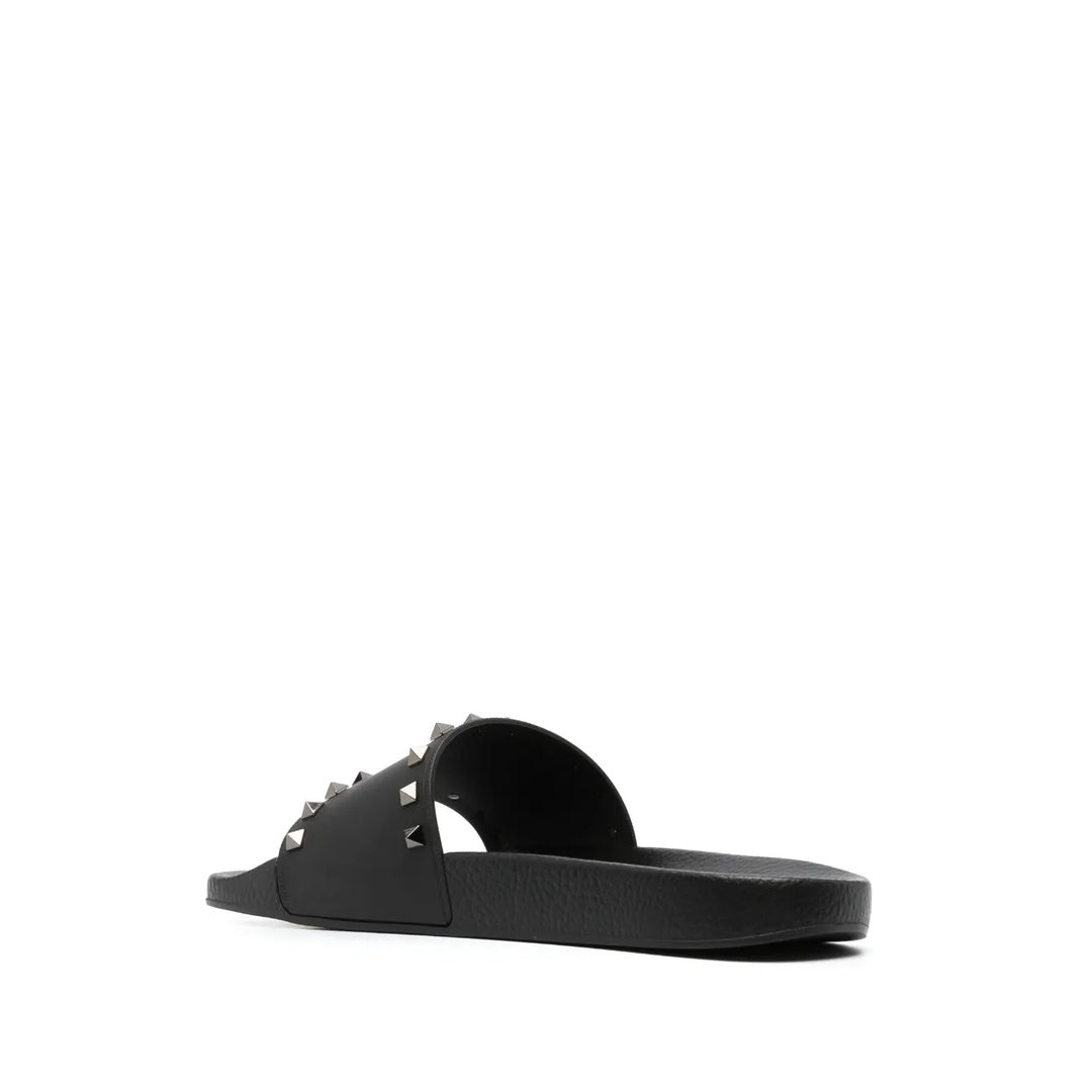 VALENTINO GARAVANI ROCKSTUD SLIDE SANDAL SUEDE 60MM EBONY BLACK