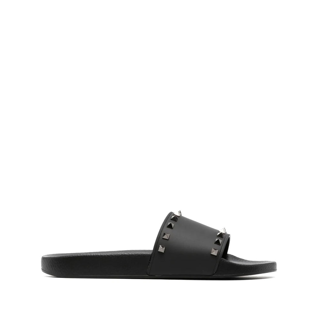 VALENTINO GARAVANI ROCKSTUD SLIDE SANDAL SUEDE 60MM EBONY BLACK
