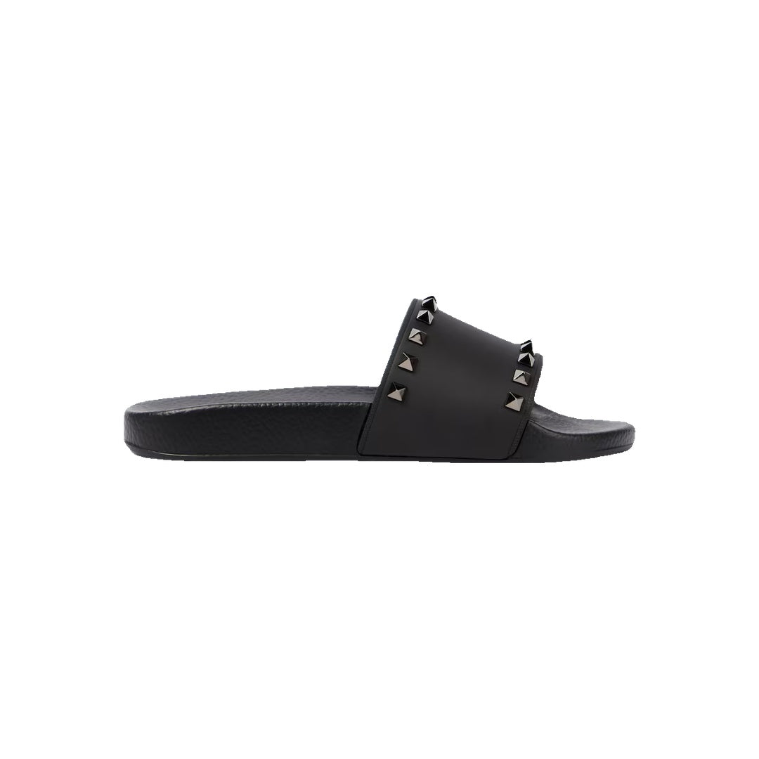VALENTINO GARAVANI ROCKSTUD FLAT SLIDE SANDAL BLACK