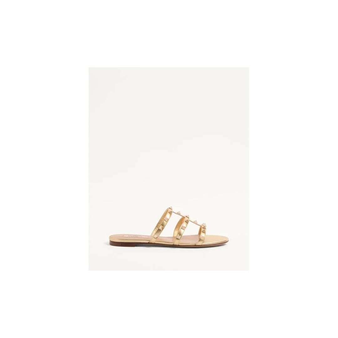 VALENTINO GARAVANI STUDDY SANDAL LAMINATED NAPPA 100MM GOLD