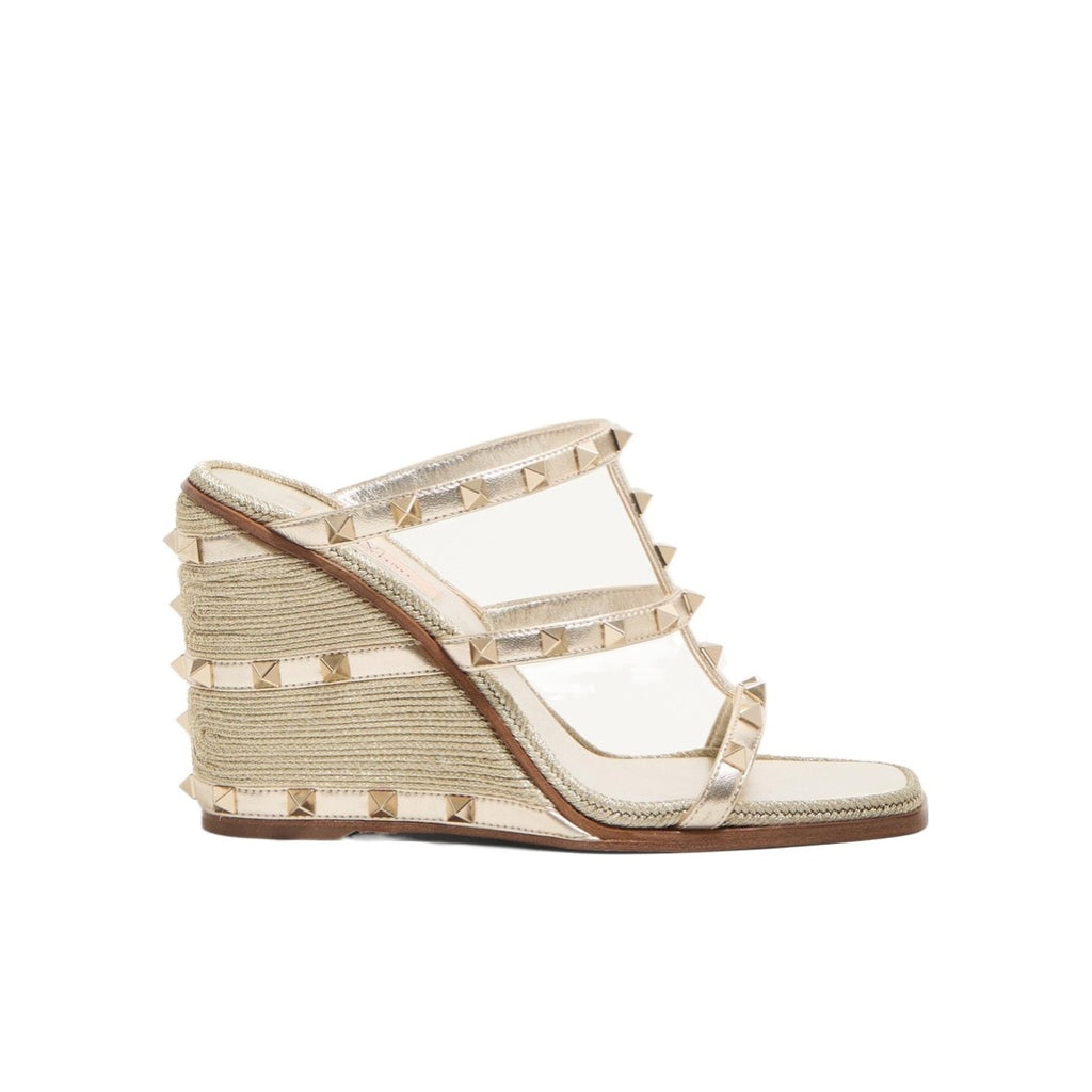 VALENTINO GARAVANI STUDDY SANDAL LAMINATED NAPPA 100MM GOLD