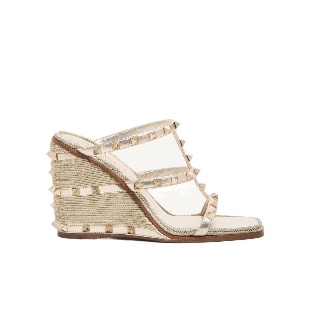VALENTINO GARAVANI STUDDY SANDAL LAMINATED NAPPA 100MM GOLD