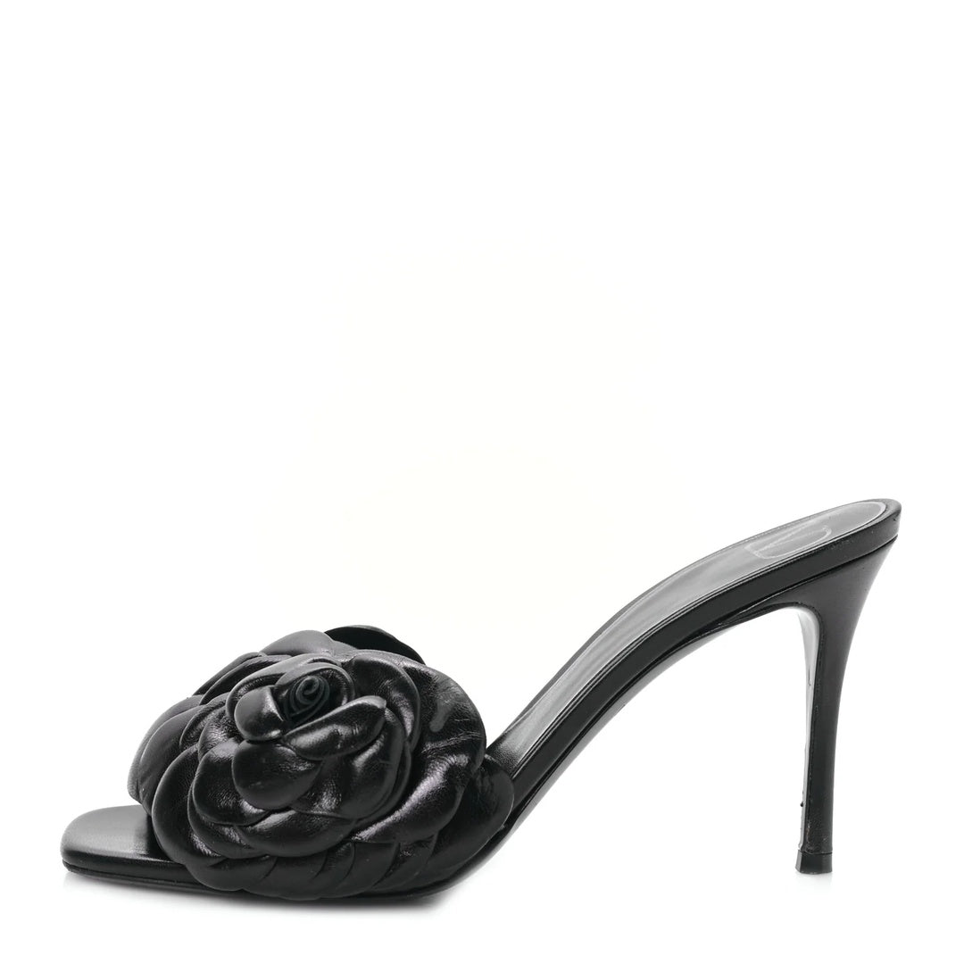 VALENTINO GARAVANI COEUR VIPERE KIDSKIN SLIDE SANDAL 105MM BLACK