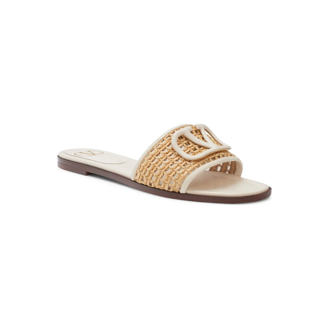 VALENTINO GARAVANI VLOGO SIGNATURE SLIDE SANDAL RAFFIA 60MM NATURAL BEIGE