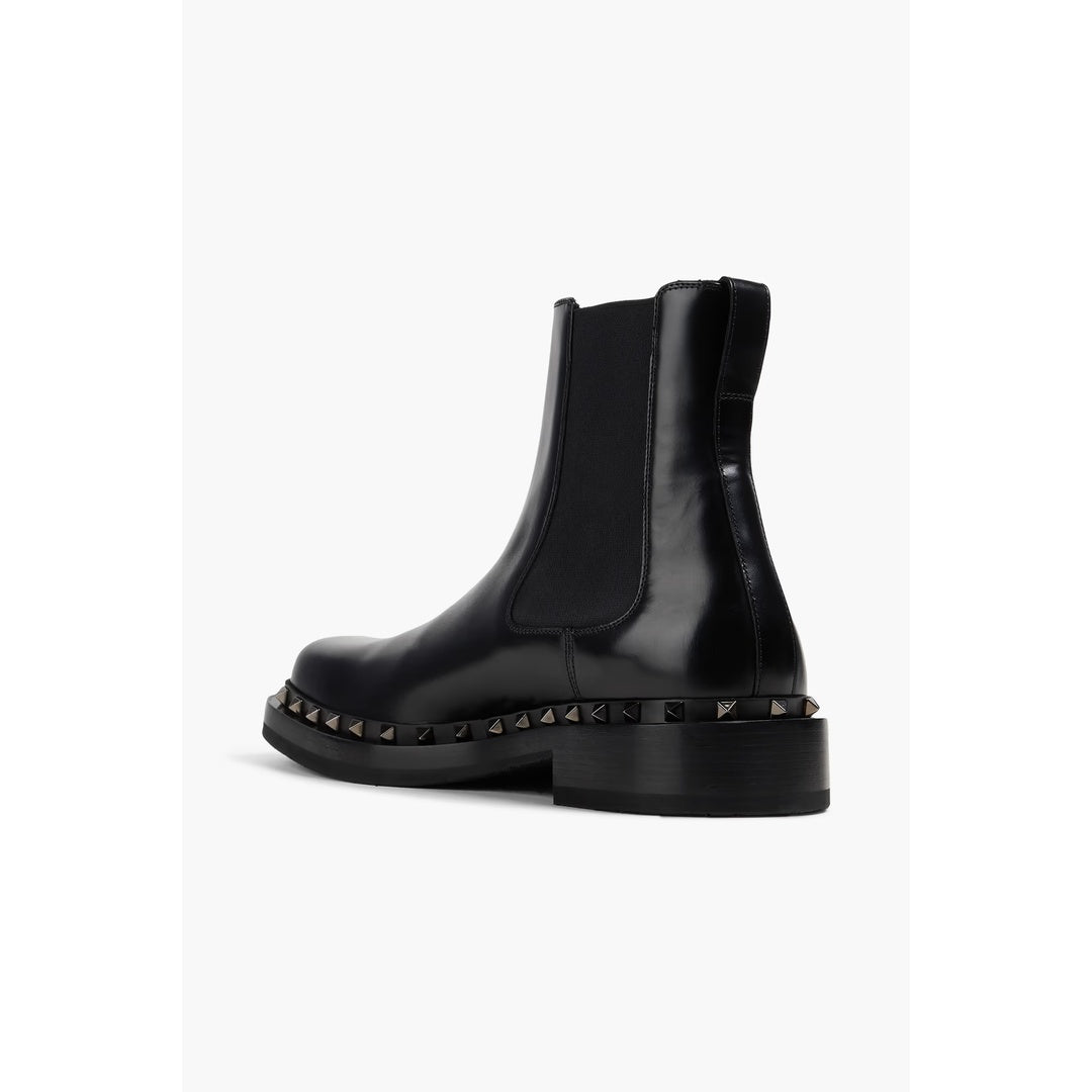 VALENTINO GARAVANI ONE STUD LEATHER CHELSEA BOOTS BLACK