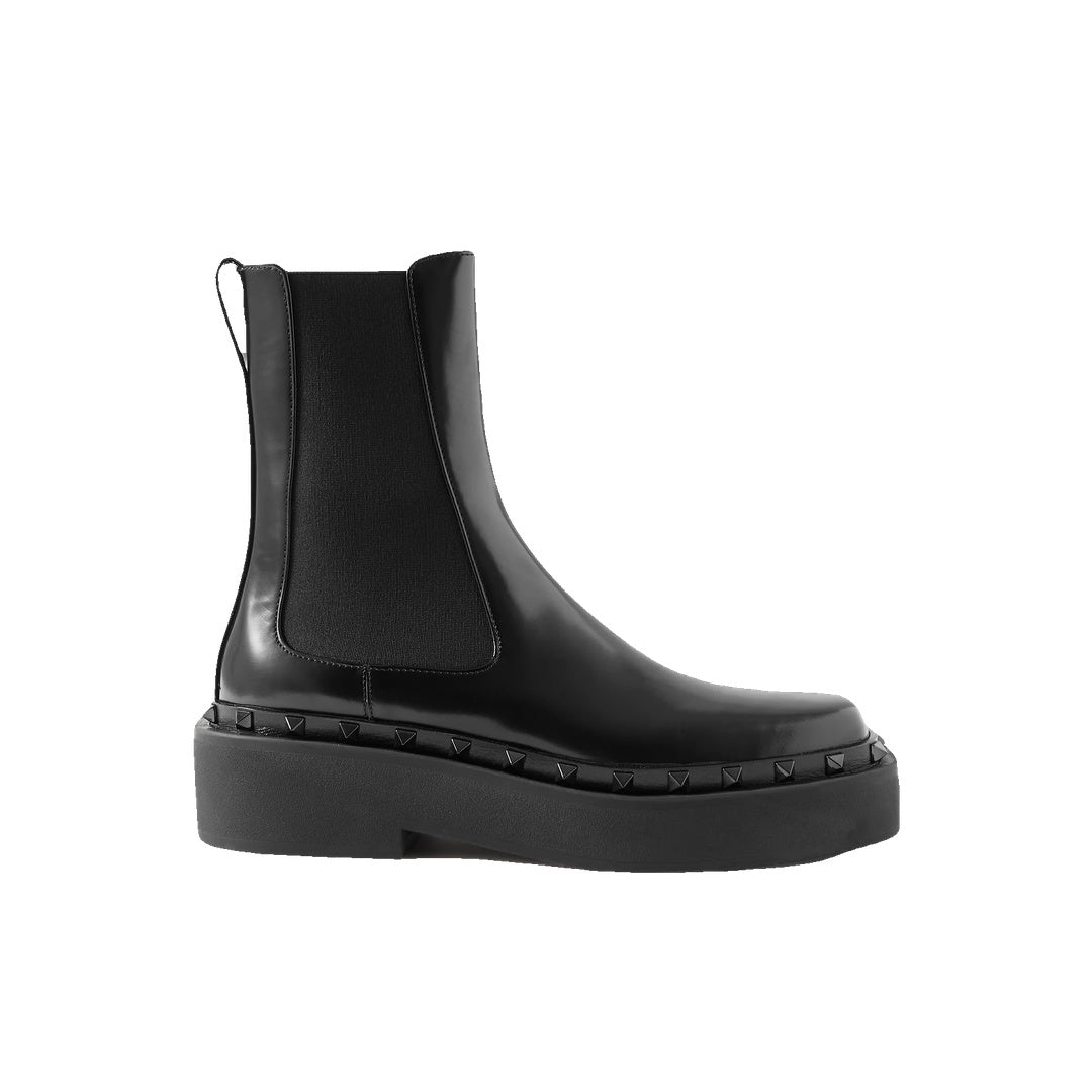 VALENTINO GARAVANI ROCKSTUD LEATHER CHELSEA BOOTS BLACK