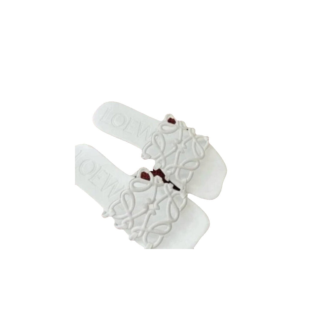 LOEWE PETAL ANAGRAM SLIDE SOFT CALFSKIN ANTHURIUM WHITE