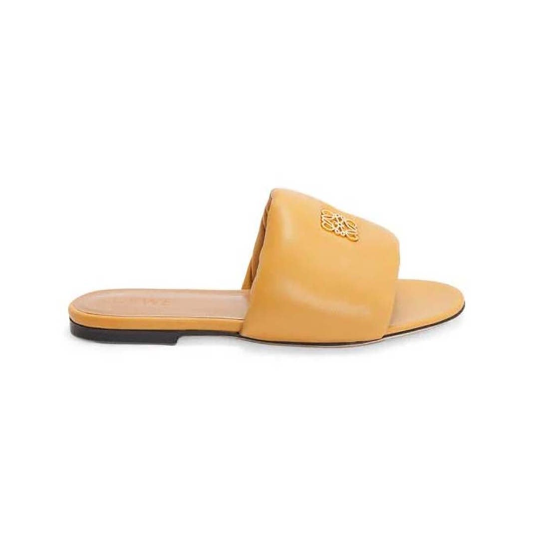LOEWE PETAL ANAGRAM SLIDE LAMINATED LAMBSKIN GOLD