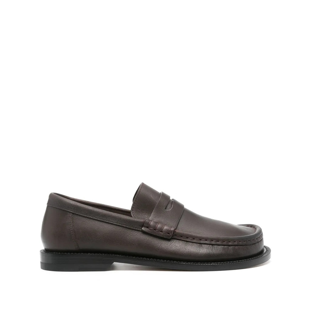 LOEWE CHAIN-EMBELLISHED LEATHER MULE LOAFERS BROWN