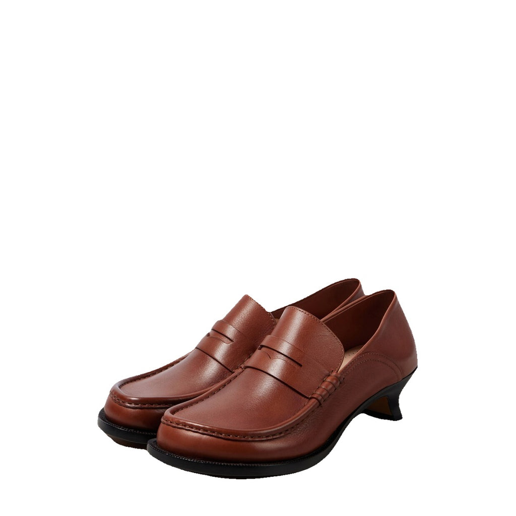 LOEWE CHAIN-EMBELLISHED LEATHER MULE LOAFERS BROWN