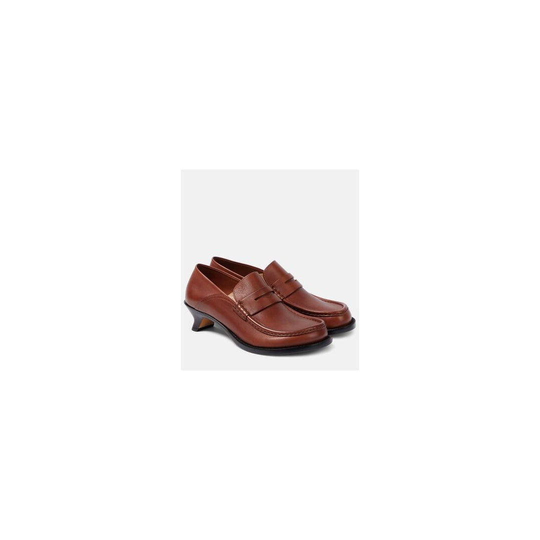 LOEWE CHAIN-EMBELLISHED LEATHER MULE LOAFERS BROWN