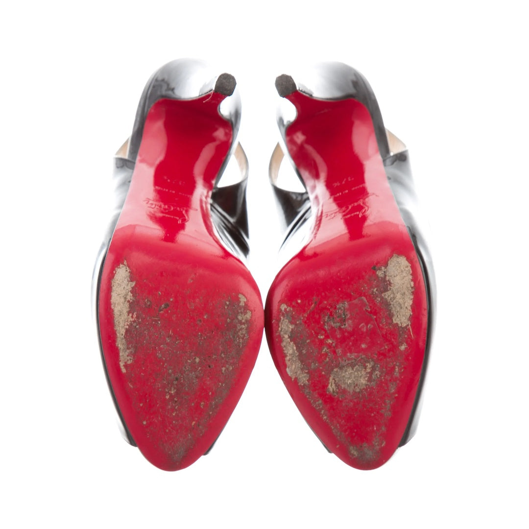 CHRISTIAN LOUBOUTIN SOFIA Z PEEP TOE SLINGBACK PUMP BLACK