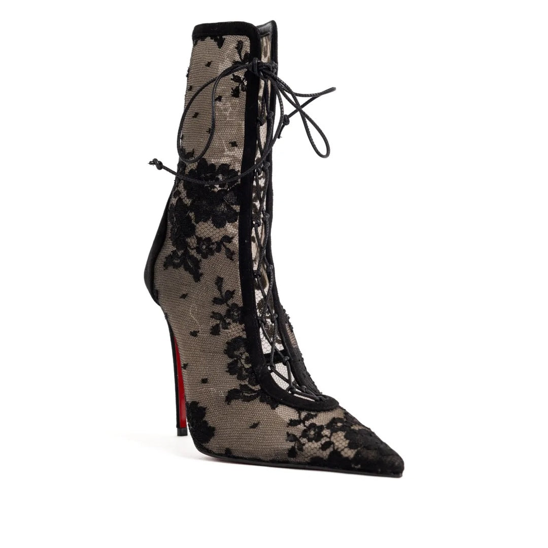 CHRISTIAN LOUBOUTIN PAVLOVA LACE UP SATIN BOOTS BLACK