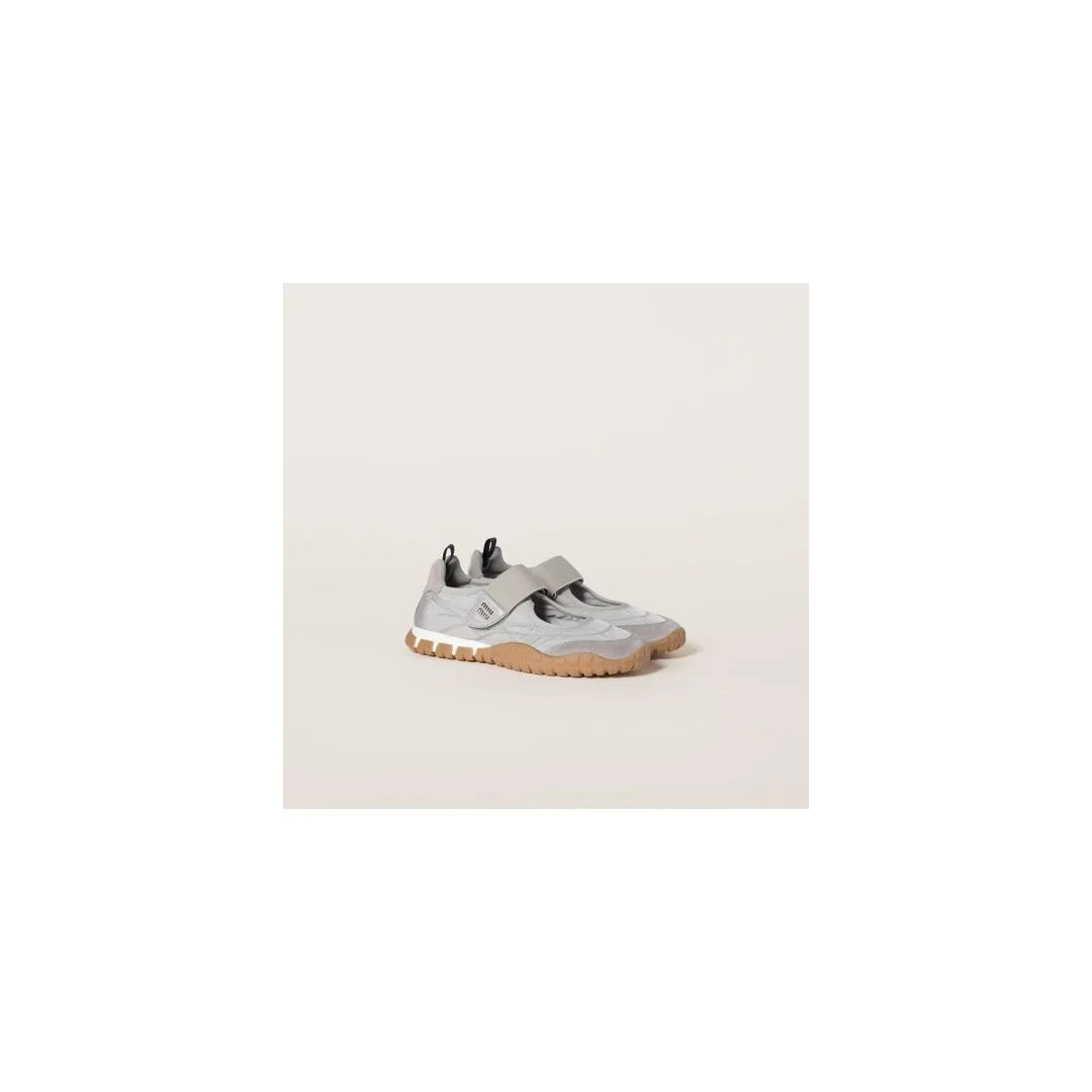 MIU MIU TYRE SNEAKERS TECHNICAL FABRIC AND SUEDE LIGHT GREY