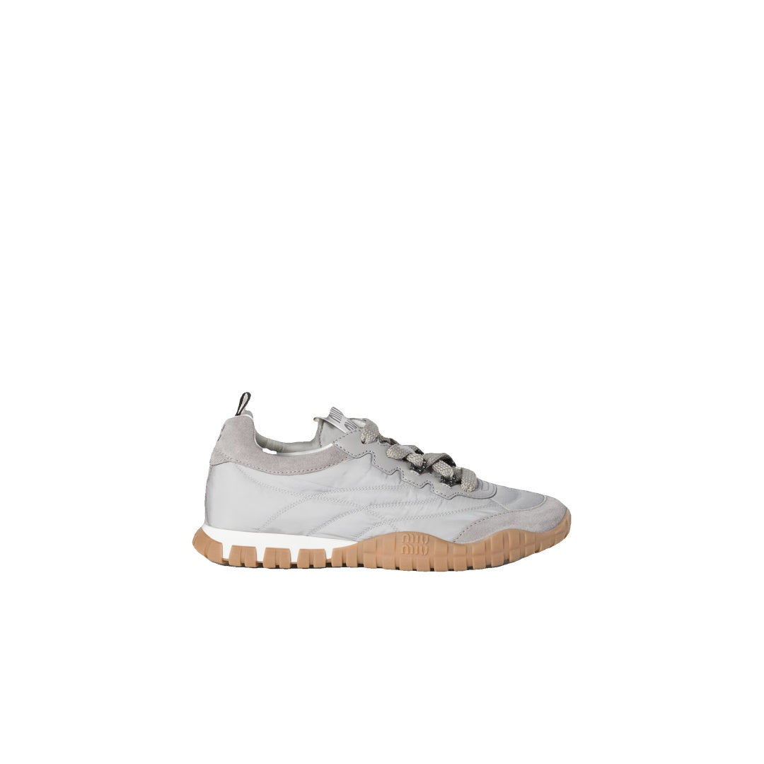 MIU MIU TYRE SNEAKERS TECHNICAL FABRIC AND SUEDE LIGHT GREY