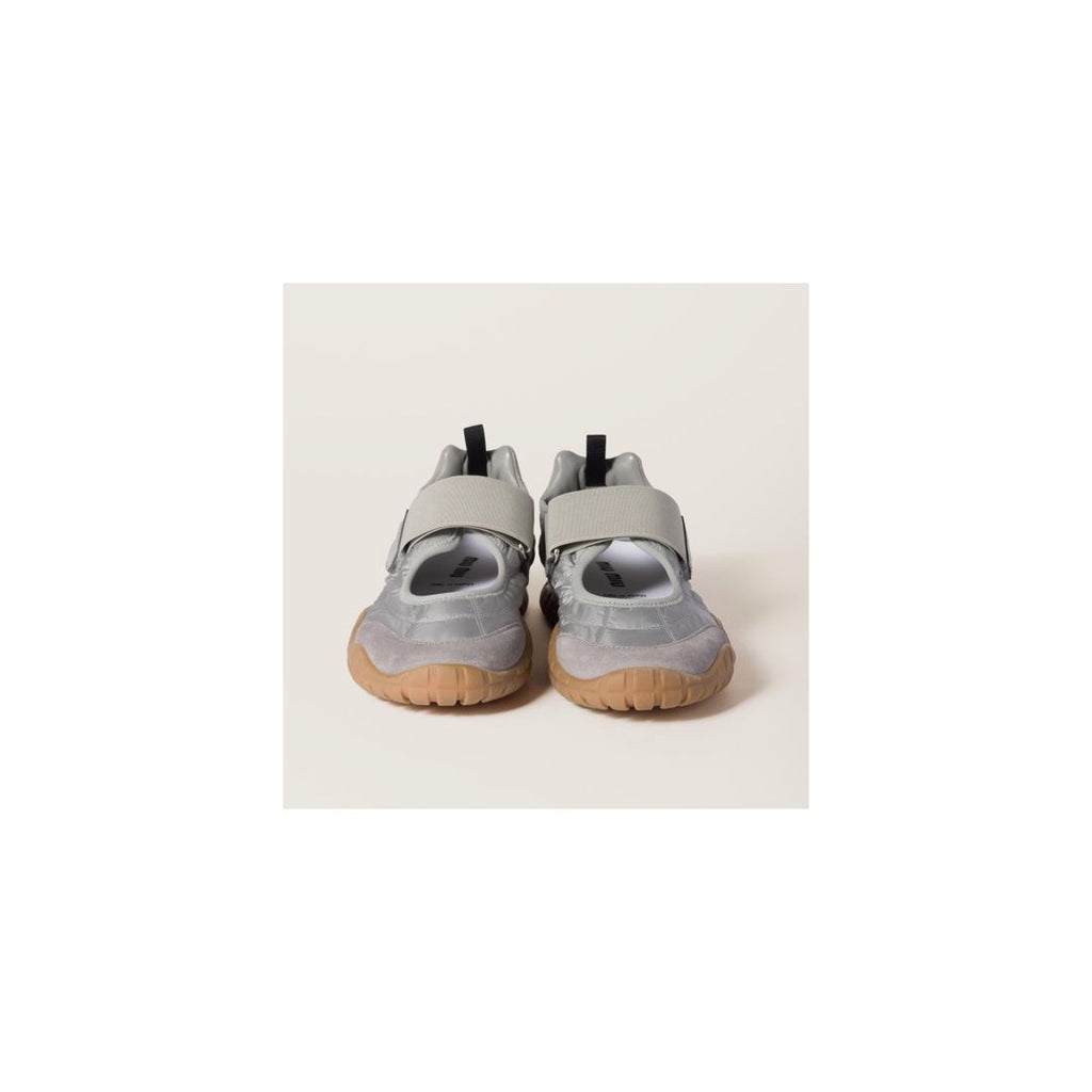 MIU MIU TYRE SNEAKERS TECHNICAL FABRIC AND SUEDE LIGHT GREY