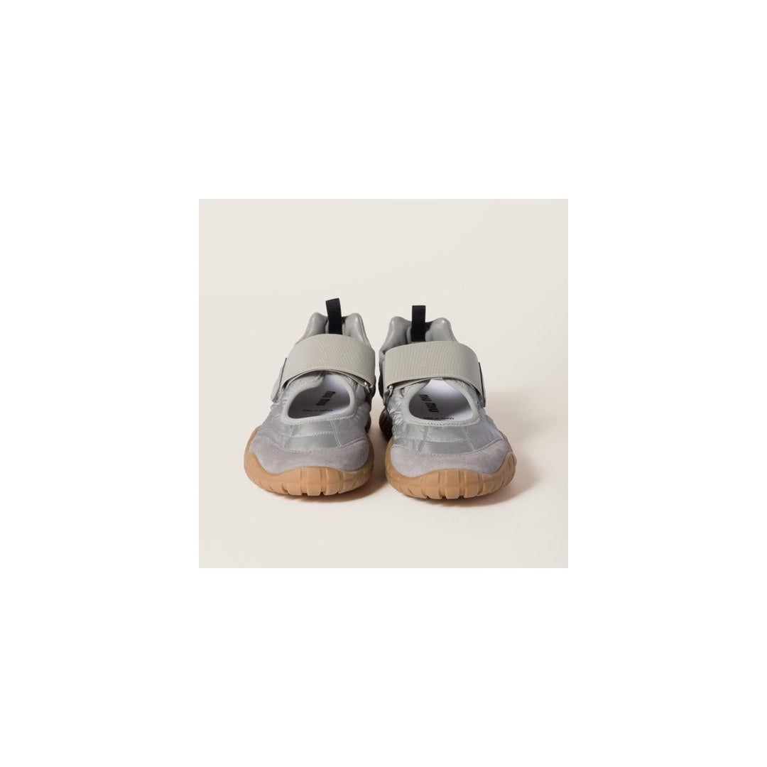 MIU MIU TYRE SNEAKERS TECHNICAL FABRIC AND SUEDE LIGHT GREY
