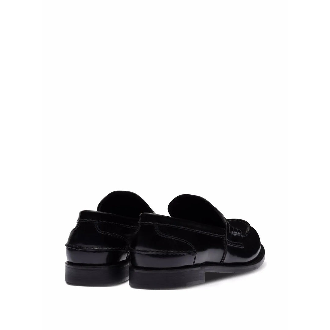 MIU MIU COGNAC WOVEN LEATHER PENNY LOAFERS BLACK