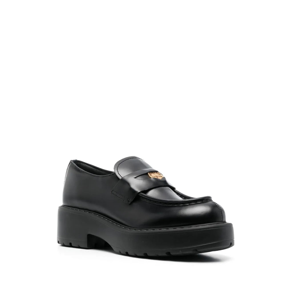 MIU MIU COGNAC WOVEN LEATHER PENNY LOAFERS BLACK