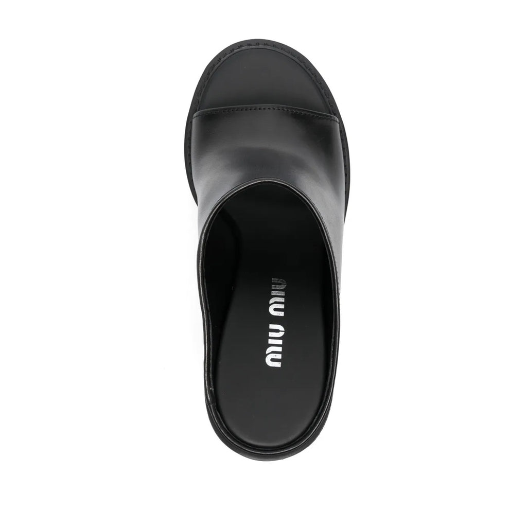MIU MIU BOS TAURUS CALF LEATHER MULES BLACK
