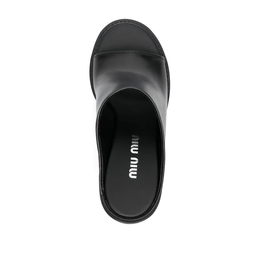 MIU MIU BOS TAURUS CALF LEATHER MULES BLACK