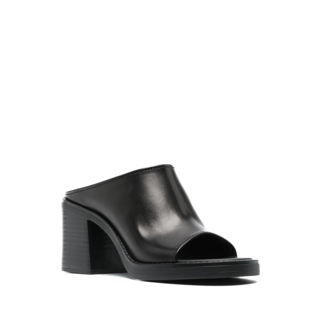 MIU MIU BOS TAURUS CALF LEATHER MULES BLACK