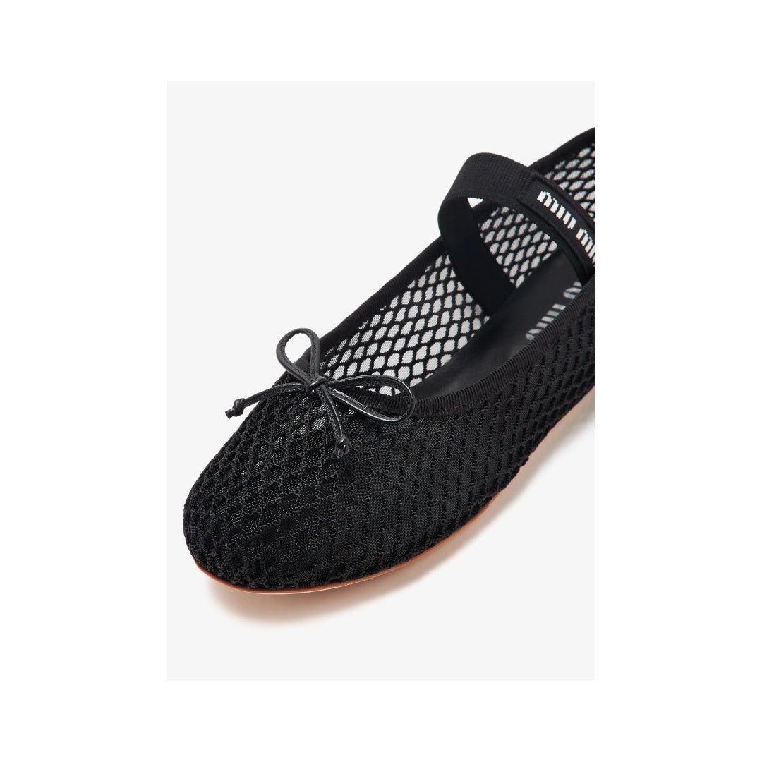 MIU MIU EMBROIDERED MESH BALLERINAS BLACK