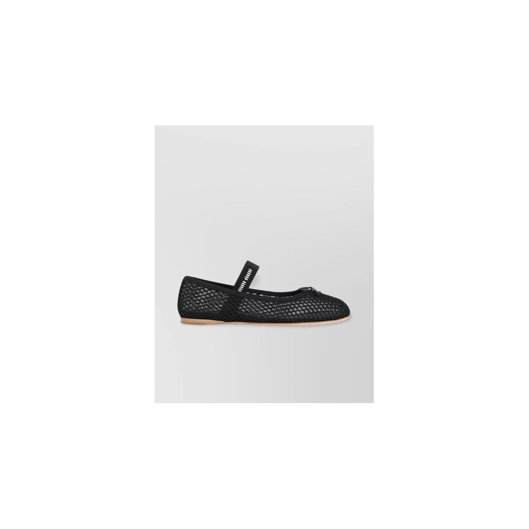 MIU MIU EMBROIDERED MESH BALLERINAS BLACK