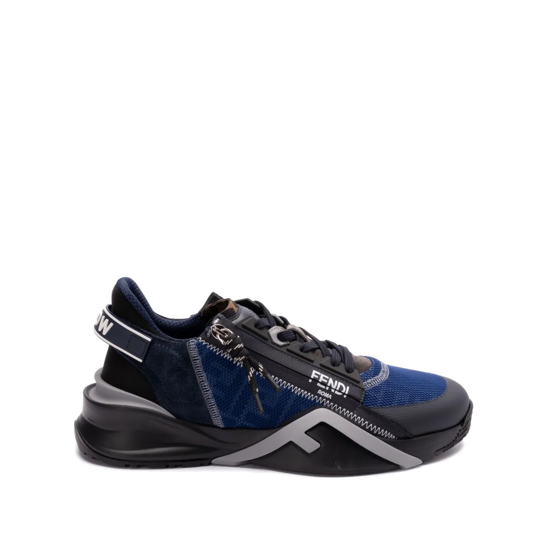 FENDI FLOW COLORBLOCK SUEDE RUNNER SNEAKERS NAVY BLUE