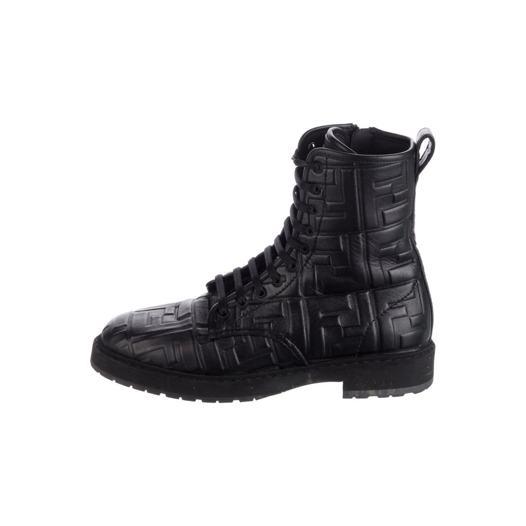 FENDI FILO FF LEATHER COMBAT BOOTS BLACK