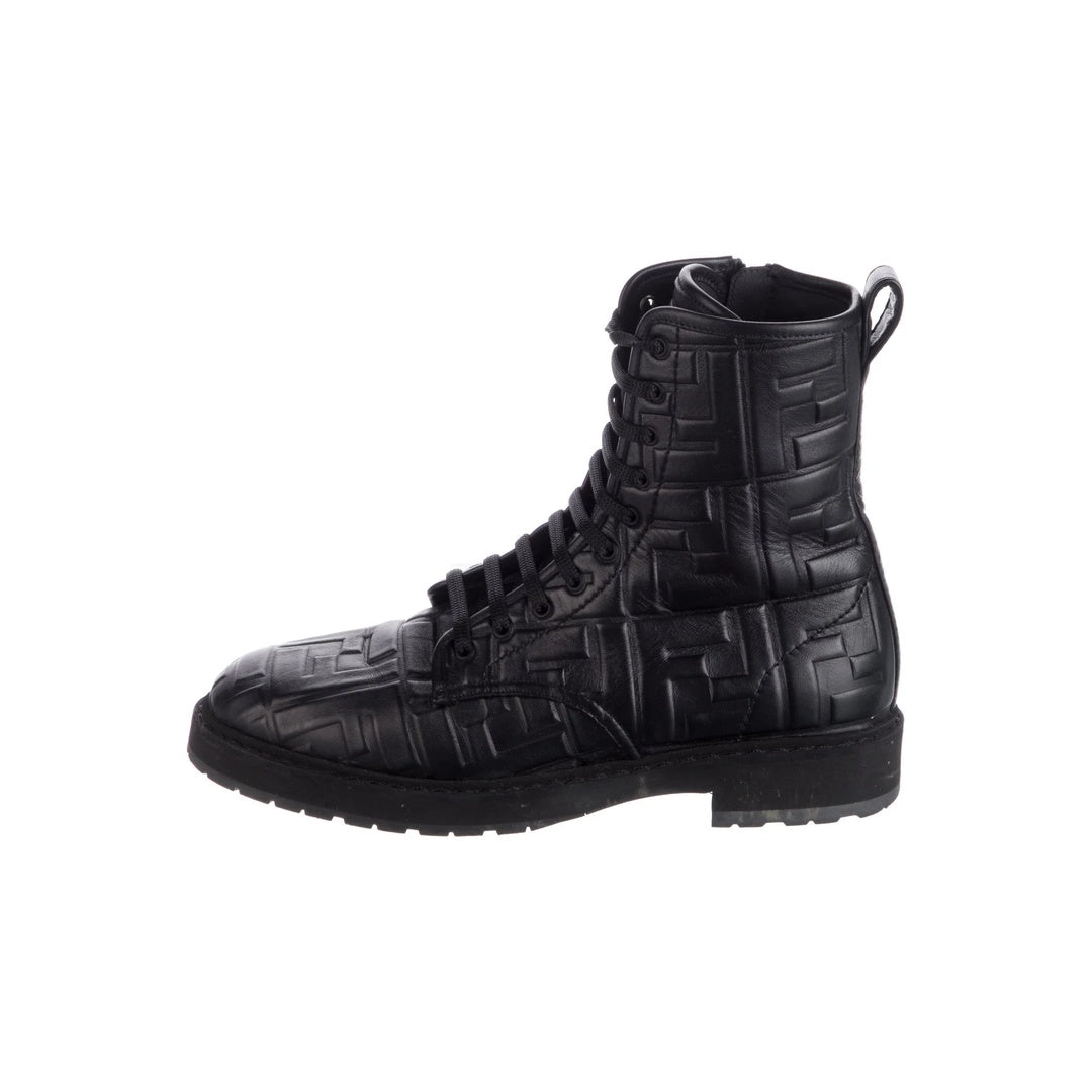 FENDI FILO FF LEATHER COMBAT BOOTS BLACK