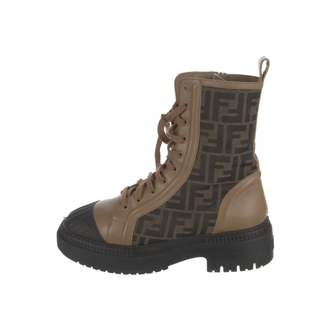 FENDI FILO FF SUEDE COMBAT BOOTS NATURAL