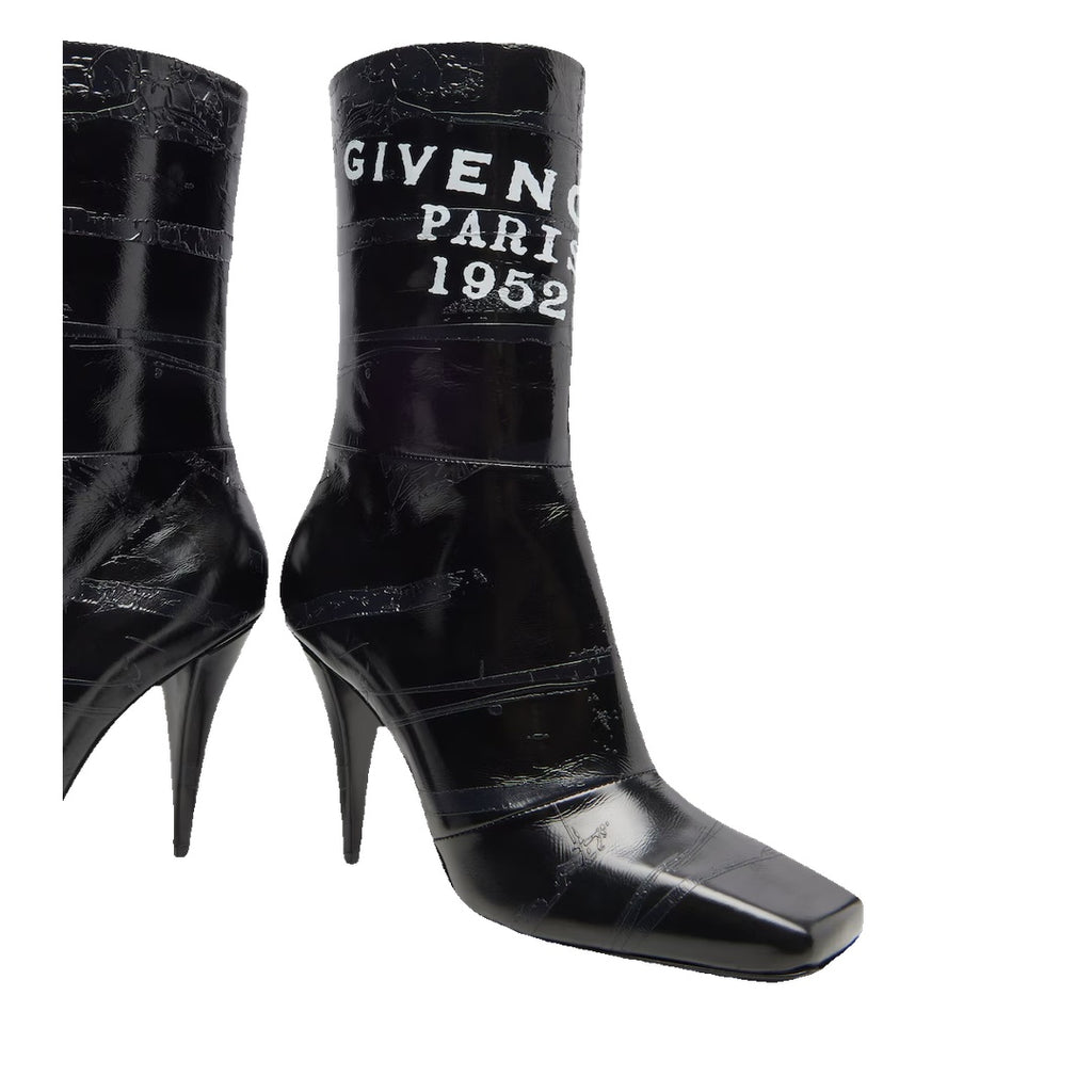 GIVENCHY SLICED SQUARE LEATHER TAPE ANKLE BOOTS BLACK