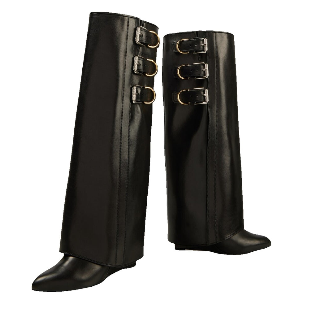 GIVENCHY SHARK PINCH LEATHER KNEE-HIGH BOOTS BLACK