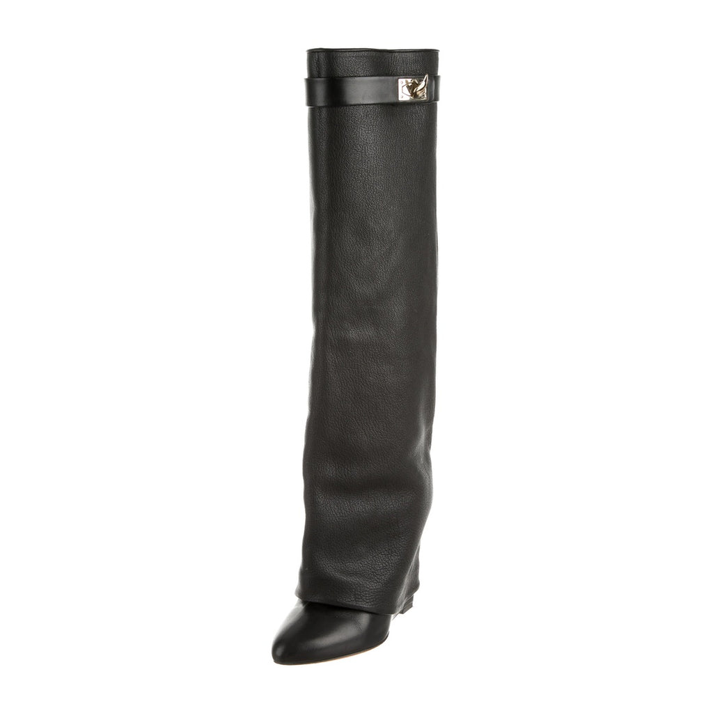 GIVENCHY SHARK PINCH LEATHER KNEE-HIGH BOOTS BLACK