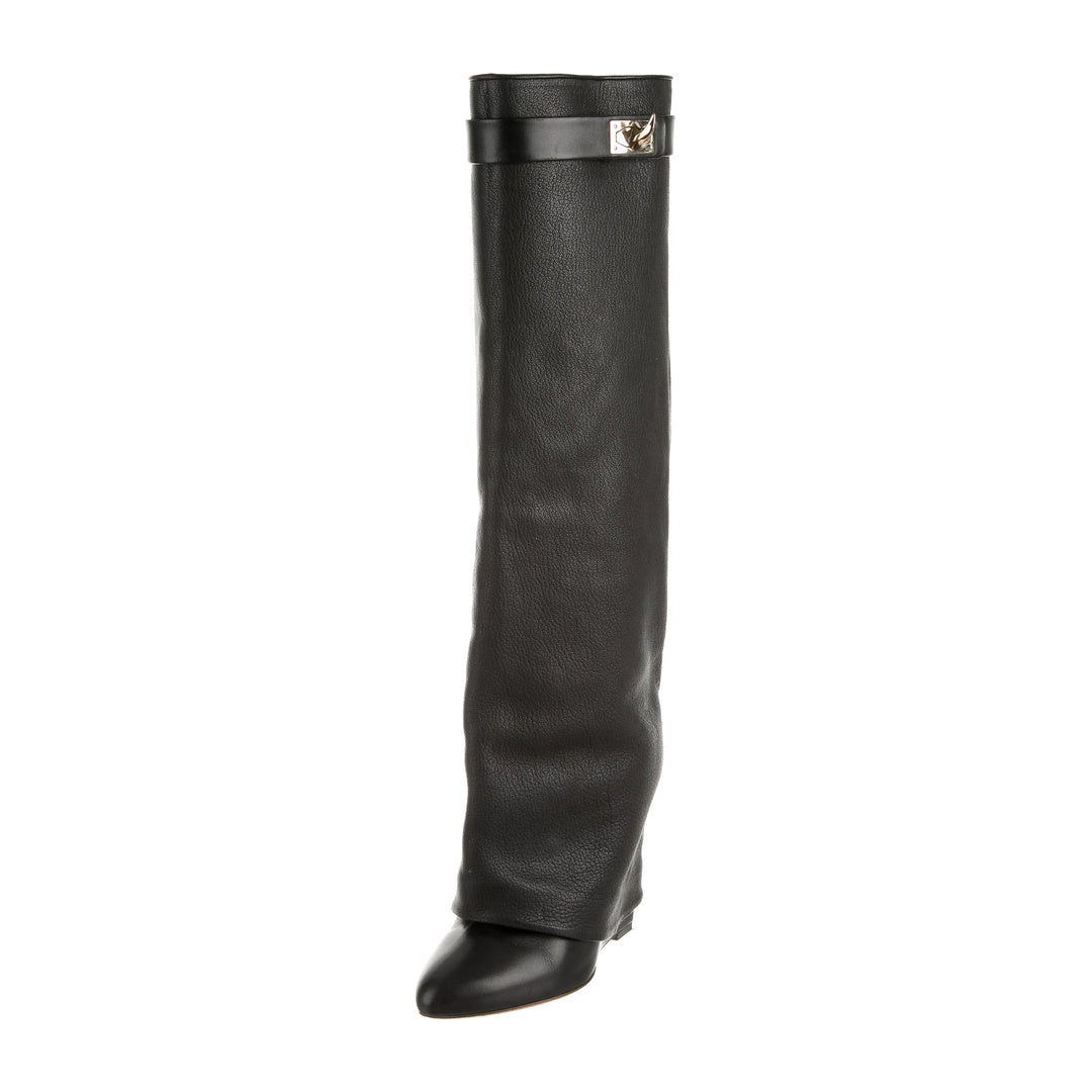 GIVENCHY SHARK PINCH LEATHER KNEE-HIGH BOOTS BLACK