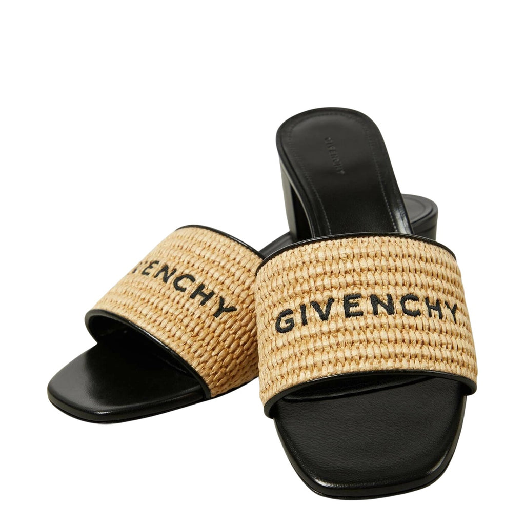 GIVENCHY LABEL LEATHER-TRIMMED WOVEN MULES BEIGE