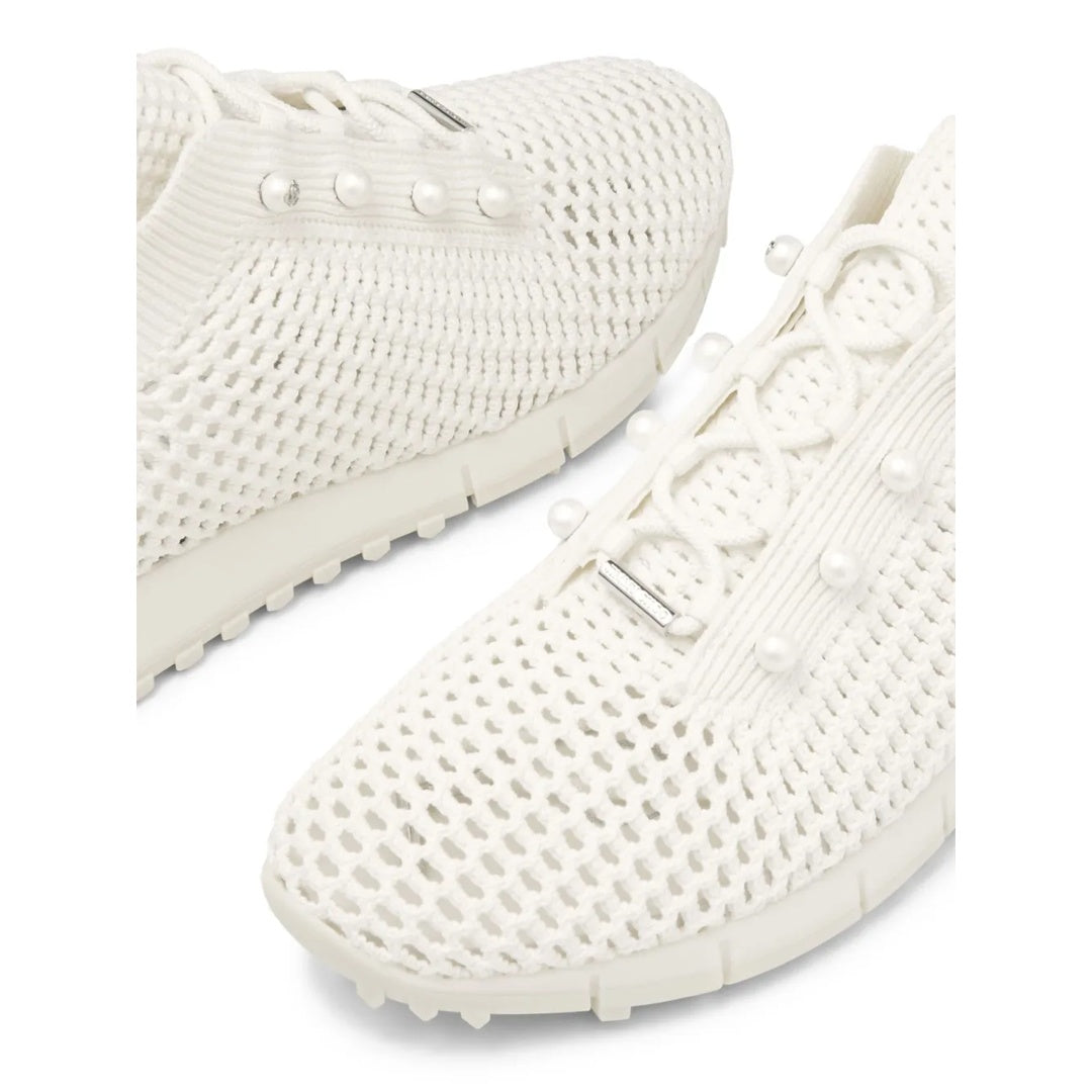 JIMMY CHOO VELES PEARL LACE-UP SNEAKERS WHITE