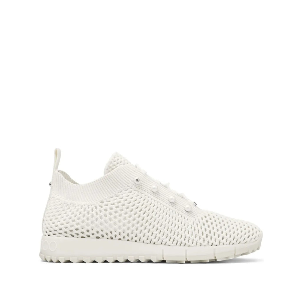 JIMMY CHOO VELES PEARL LACE-UP SNEAKERS WHITE