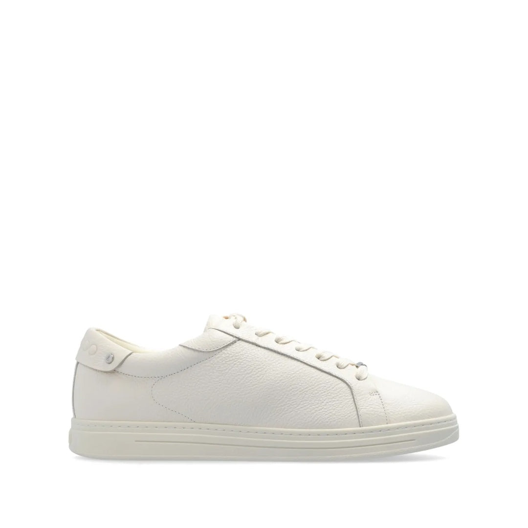 JIMMY CHOO MIAMI LOGO-EMBOSSED MIRRORED-LEATHER SNEAKERS WHITE