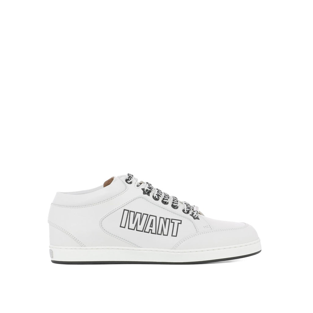 JIMMY CHOO MIAMI LOGO-EMBOSSED MIRRORED-LEATHER SNEAKERS WHITE